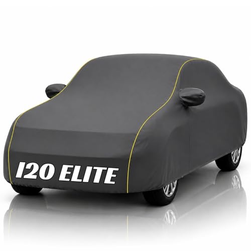 Image of Safe-Cars New Grey 100% Waterproof i20 Elite Car Cover | Polyester Car Body Cover for Rain & Sun | UV Protection, Dustproof, Scratch Resistant, Windproof, Heat Resistant, Custom Fit