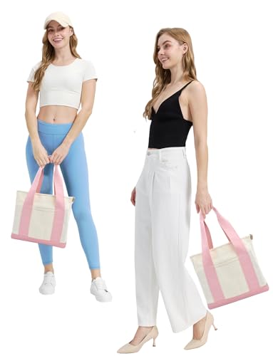 Image of TeeYee 16oz Canvas Tote Bag Casual Multi pockets Handbags Large Capacity Shopping Shoulder Bag with Pocket Bags Work Purses