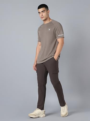 Image of TECHNOSPORT Men's Melange Slim Fit Round Neck T-Shirt Double Cool Raglan Sleeve Slip On Polyester for Gym Running Workout UPF50+ Anti Odour