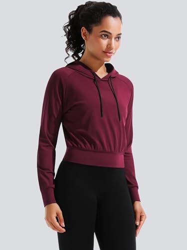 CADMUS Women's Workout Long Sleeve Shirts with Hoodie Sweatshirt Running Crop Top3