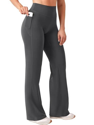Image of YEOREO Ease Workout Leggings with Pockets for Women No Front Seam Straight Leggings High Waist Wide Leg Yoga Pants 29 inch / 31.5 inch