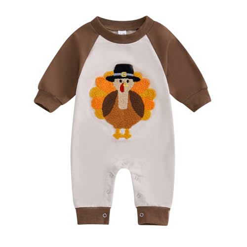 Image of FYBITBO My First Thanksgiving Baby Boy Girl Outfit Little Turkey Jumpsuit Romper Onesie Newborn Thanksgiving Clothes