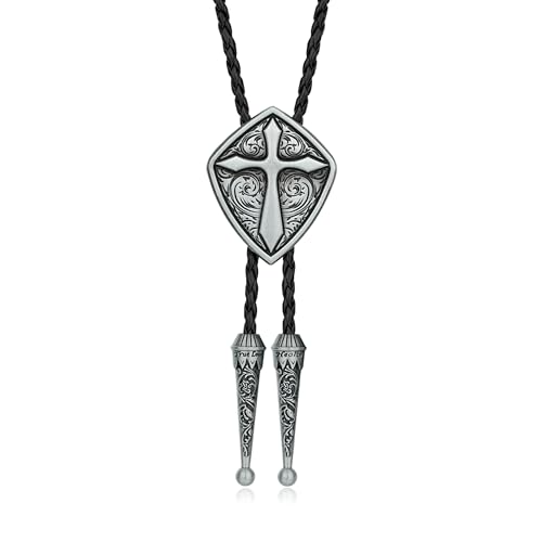 Image of Western Cowboy Bolo tie for Men Women Gold Silver Death Skull Moth Cross Bolo Tie Christmas Deer Rooster Wolf Necktie Gift