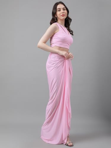 Image of Women's Modern Traditional Pre-Stitched Satin Saree with Modern Crop Top Blouse - Elegant Black Draped Sari for Parties and Special Occasions
