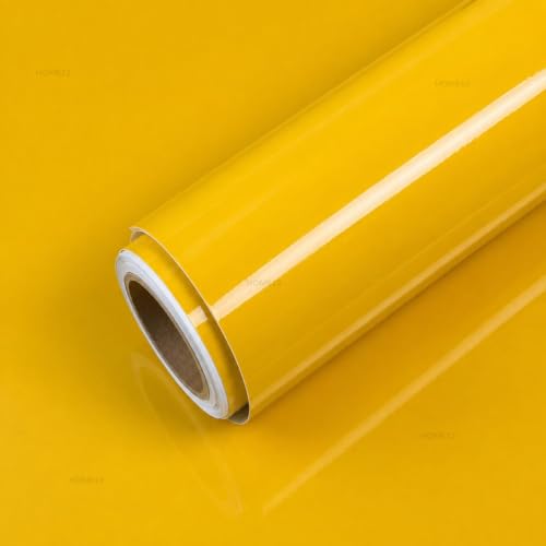Image of HOME13 Glossy Wallpaper Peel & Stick Contact Paper Decorative Self Adhesive Vinyl Wallpaper for Kitchen Cabinet Furniture Countertop Waterproof (24inches by 120inches, Yellow Glossy Wallpaper)