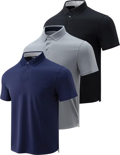 3-Pack Mens Golf Shirt Performance Sport Short Sleeve Moisture Wicking Dry Fit Golf Polo Active Shirts for Men