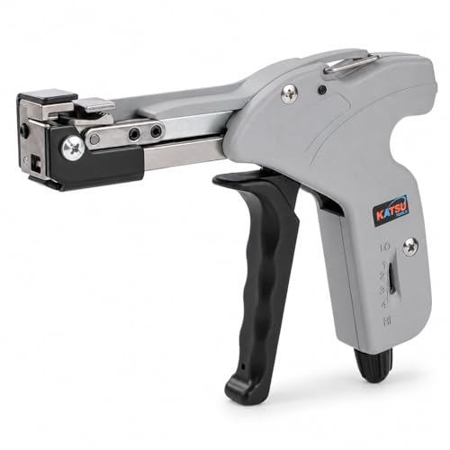 KATSU Tools Stainless Steel Cable Tie Gun Professional Metal Zip Tie Tensioning and Cutting Tool for Quick Fastening and Automatic Cutting of Cable Ties 417521
