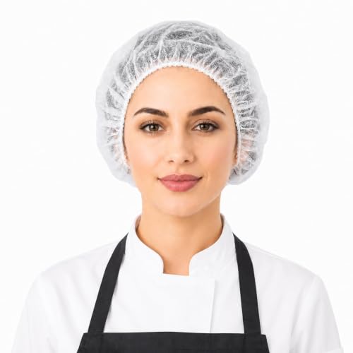 Image of Amazon Brand - QWENOX Disposable Bouffant Caps Hair Net Cap 100 Pcs Elastic Mob Caps for Food Service, Medical Use, Sleeping Head Cover, Factory Warehouse Worker, Beauty (White)
