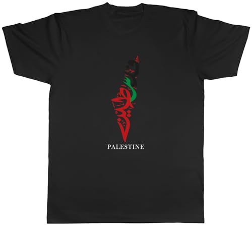 Shopagift Palestine Mens T-Shirt Arabic Gaza Map Tee Black