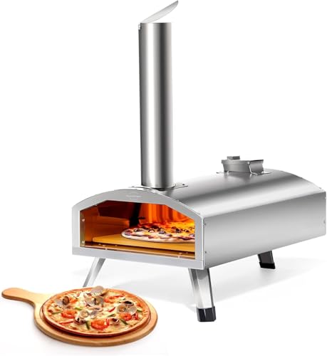 12-Inch Outdoor Pizza Oven, Portable Stainless Steel Pizza Maker, Wood Pellet-Fueled Oven for Patio, Camping, and BBQ