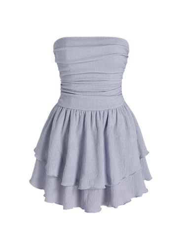 Image of CIDER Women's Summer Cocktail Dress - Tube Ruched Ruffle Mini Dress | Strapless, Country Concert, Western Cowgirl Outfits
