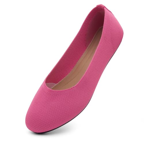 Shoe Land Flats for Women – Knit Ballet Flats, Foldable Slip-On Lightweight Dress Shoes with Memory Foam, Comfortable Round Toe for Work, Travel & Daily Wear