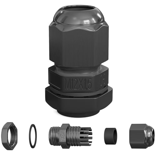 hb-digital 10х Kabelverschraubung M12 für 3-6,5mm Kabeldurchmesser IP68 Staub- & wasserdicht mit Gummidichtung Gegenmutter Klemmlamellen Stopfbuchse Isolation Kabeleinführung - Schwarz