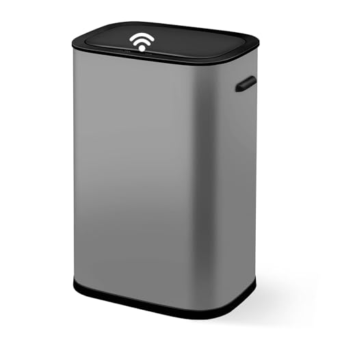 Caneca de basura ovalada gris con sensor de movimiento 55L
