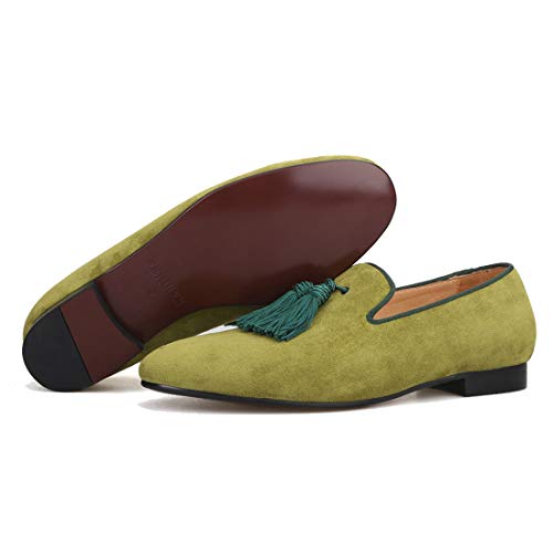 FERUCCI Men Green Suede Slippers Loafers Flat with Big Green Tassel