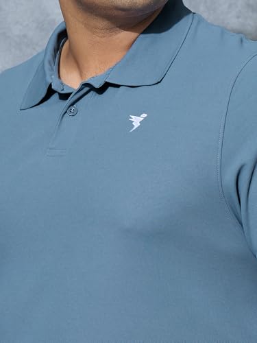 Image of TECHNOSPORT Men's Solid Slim Fit Polo Collar T-Shirt MATPIQ Half Sleeve Button Polyester for Gym Golf Casual Anti Odour UPF50+