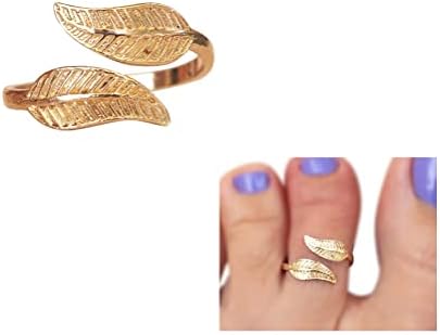 14K Yellow Gold Plated over 925 Sterling Silver Wrap Leaf Toe Ring/Knuckle Ring - Small Adjustable Dainty Ring Handmade by MiYa Jewelry Creations