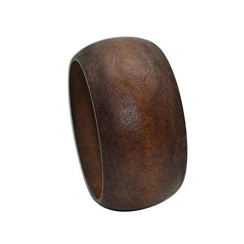 Round DIY Natural Wooden Large Bangles Handmade Ethnic Wood Cuff Bracelet Vintage Simple Round Natural Wooden Chunky Bracelet for Women Jewelry-Brown White by u one - Used condition - Image 2