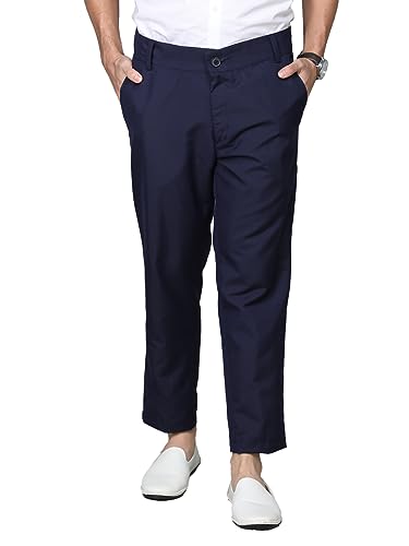 Image of CHKOKKO Men Mid Rise Slim Fit Solid Regular Trouser