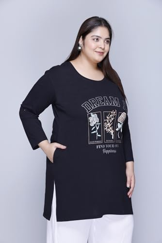 Image of In Love Women's Cotton Chest Printed Full Sleeve Plus Size Long T-Shirt