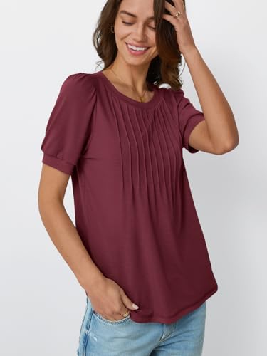 AUTOMET Womens Tops Short Sleeve T-Shirts Blouses Dressy Casual Business Puff Pleated Summer Fashion 2025 Basic Comfy Clothes3
