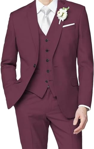 SOCOOL Mens 3 Piece Slim Fit Suits Wedding Gentlemen Prom Business Suit One Button Blazer Jacket Vest Pants Tuxedo Set