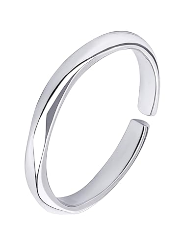 TenrSteel Silver Wedding Band Ring for Women Girlfriend Minimalist Promise Rings Adjustable...