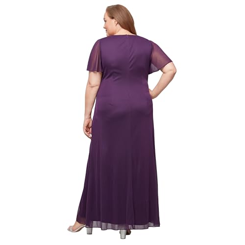 Image of Alex Evenings Women's Long Surplice Neckline Mother of The Bride Dress with Flutter Sleeve Dress (Plus Size)