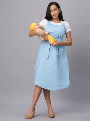 Image of MAMMA'S MATERNITY Women's Cotton Maternity /Pregnancy /Easy Breastfeeding /Feeding /Western Dress with Zippers for Nursing Pre and Post Pregnancy