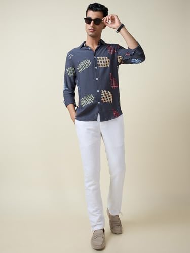 Image of Thomas Scott Men Premium Embroidered Slim Fit Casual Shirt