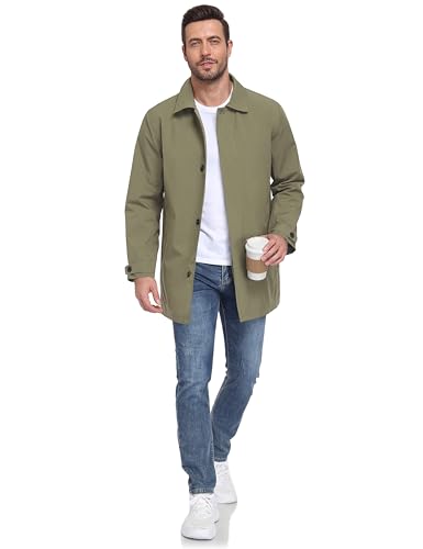Image of Little Donkey Andy Men's Waterproof Mid-Length Trench Coat, Lightweight Long Rain Coat, Single Breasted Overcoat