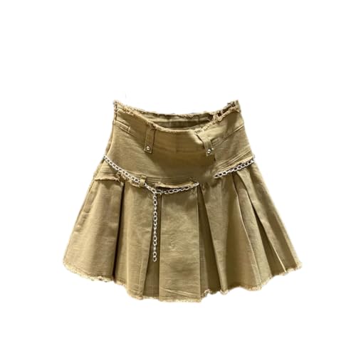 Women's Denim Skirt Rose Pink Pleated Fleece Skirt Spring A-Line High Waist Stretch Women's Mini Skirt