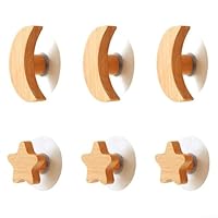 Beech Wood Star And Moon Wall Hook Set Of 6, Mounted Decorative Coat Pegs For Bedroom, Bathroom Or Kitchen, Rustic Wall Hangers For Clothes, Towels And Accessories