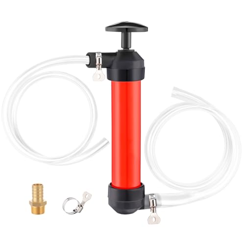 Hand Fuel Transfer Pump with Leakproof Clamps - Versatile Manual Siphon for Gasoline, Oil, Diesel, Antifreeze, Emergency Use for Car/Lawn Mower/Motorcycle/RV, Includes 3/4" NPT Brass Connector