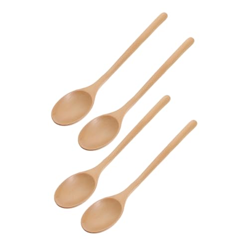 COLLBATH 4個木製長柄スプーン 式マリストデザイン 蜂蜜 ジャム用調理スプーン コーヒー アイスティー攪拌に 木製デザート兼用器具