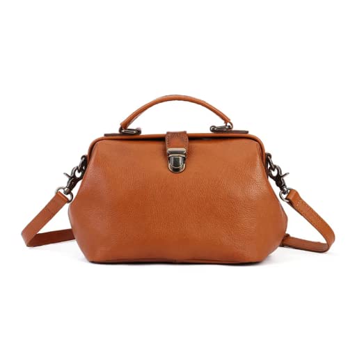 Bolsa feminina de couro retrô Doctor Bag Brown Bolsa de ombro tipo fivela ARCOLAN, Marrom, 11.8X5.5'X6.5' In
