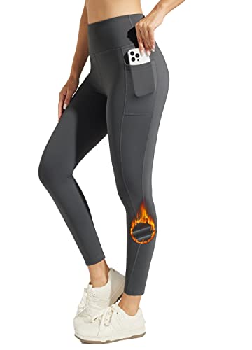 Willit Women's 24" Fleece Lined Leggings Petite High Waisted Thermal Winter Pants Yoga Running Tights Pockets Deep Gray S #TOP8