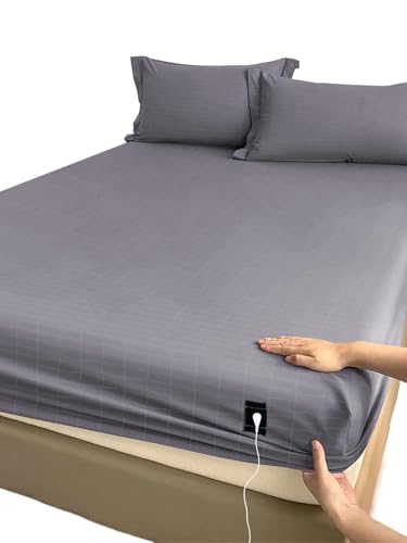 YOUBLAO Grounding Sheets California King Size (72x84x14in) 90% Organic Cotton + 10% Silver Fiber Grounding Sheet for Bed Fitted Grounded Sheet for Improved Sleep Earth Sheets with 15FT Cord Gray