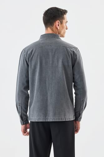 Image of SNITCH Men Casual Shirt | Regular Fit Long Sleeve Spread Collar Solid Pattern | 100 Percent Cotton Fabric & Durable Denim Shirt for Men & Rugged Men's Fashion Top