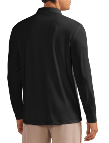 PINSPARK Men's Golf Shirts Long Sleeve Polo Shirts for Men Black Golf Polos — view 2