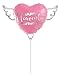 Heavenly Balloons on a stick Happy Heavenly Birthday pink balloon heart shaped with angel wings