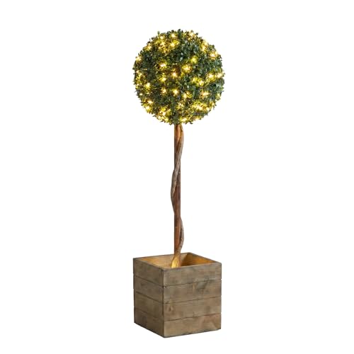 Image of Gardenwize - Solar Powered Garden Artificial Topiary - Low Maintenance, No Running Costs, Eco Friendly Patio Decking Tree (Bay Ball)