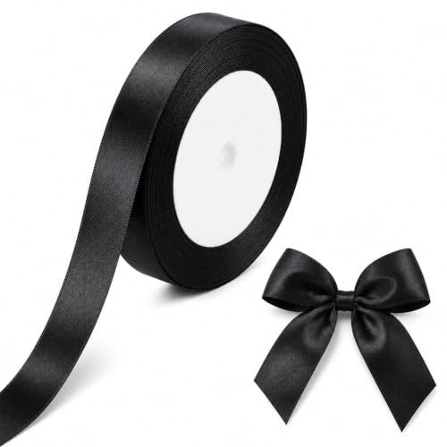 10mm Black Ribbons for Gift Wrapping 22m Ribbons for Crafting Valentines Day Decorative Thick Fabric Ribbon Applicable to Card Making Gift Wrapping Wedding Party Decoration