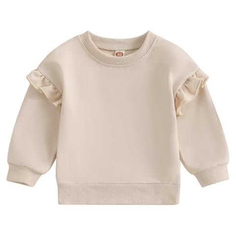 Tsseiatte Toddler Baby Girl Long Sleeve Ruffle Crewneck Pullover Sweatshirt Sweater Outfits Solid Color Casual Clothes 6M-4T (US, Age, 6 Months, 12 Months, A-Beige) Cover
