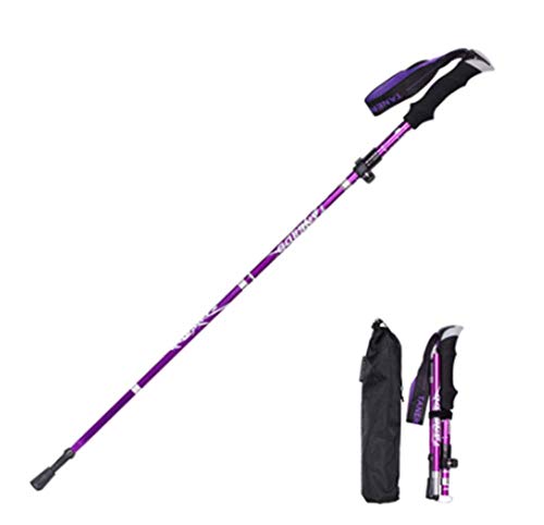 Bastones de trekking ultraligeros y plegables color morado con empuñadura recta