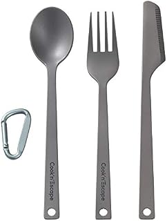 COOK'N'ESCAPE Camping Cutlery Set Titanium Spork Knife Spoon Chopstick with Carabiner Pouch Outdoor Picnic Travel Backpacking Home Lightweight Utensils 3 Pcs