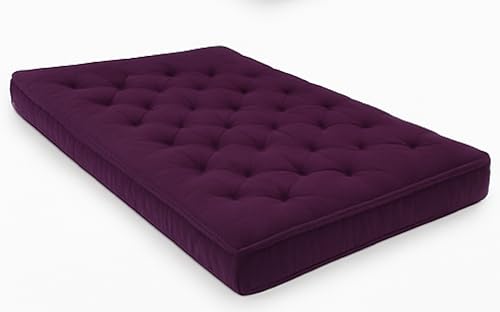 Image of ATOOTFUSION Cotton Floor Mattress, 4 inch Thick Tufted Cushion, 72 x 30 inch, Foldable, Rollable Light Weight Cotton Mattress (Purple)