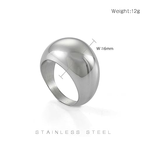 Beydodo Stainless Steel Rings Engagement, Thumb Rings Bands for Women Size 6 to 10 Polished Dome Ring Wide 16mm2