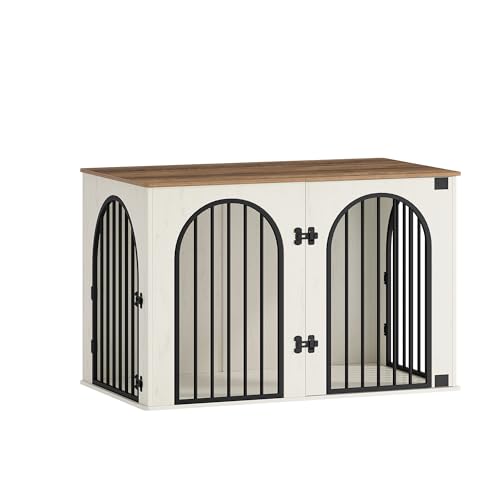Hzuaneri Hundekäfig Möbel, 108 cm Hundebox für Zuhause, 3 Türen, Bogentür, Moderne Hundebox Indoor für Hunde, Beistelltisch, Hundekäfig Hochbelastbar, 108 x 64 x 76 cm, Weiß Braun DFC86014B