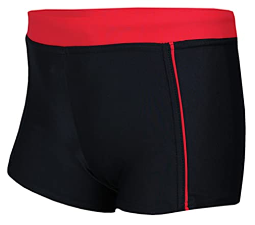 Aquarti Badehose Jungen mit Kordelzug – Schwimmhose Jungen Kinder, Badehosen für Jungen Sportlich & Schnell Trocknend, Farbe: 024 Schwarz/Rot, Größe: 134